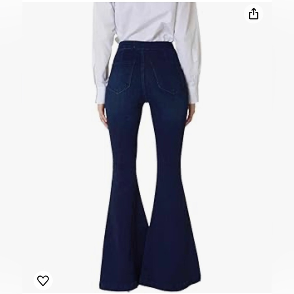 Stretchy denim but not stretched out. I am 5’ 9” and they are long enough for me